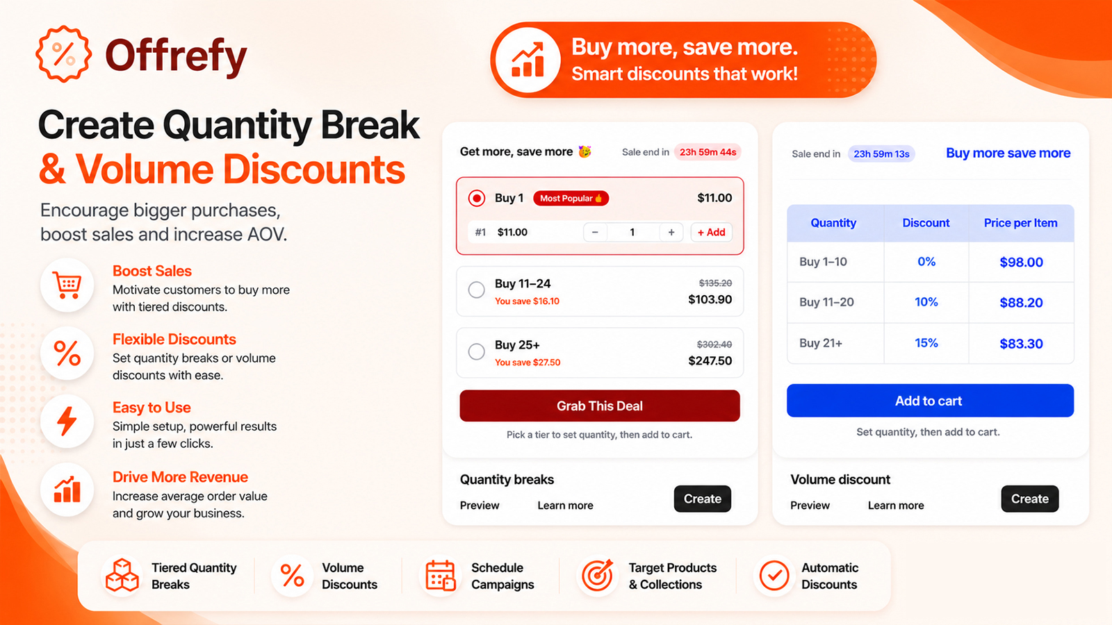 Install Offrefy Shopify app and create quantity break widgets